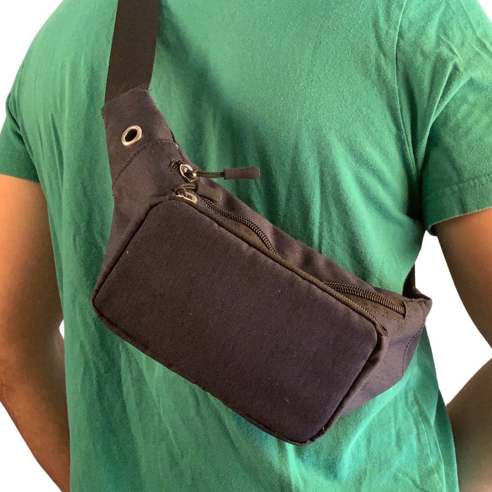 Navy Blue Canvas Fanny Pack Waist Bag Crossbody Travel Pouch with Mesh Back